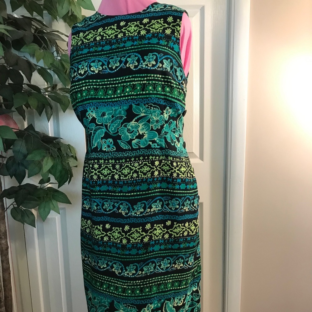 Black/teal/lime sleeveless Dress, size 16
